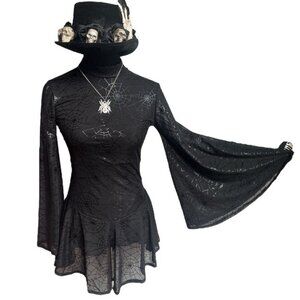 Sugarpuss Bell Sleeve Sheer Spiderweb Mini Skater Dress NWT